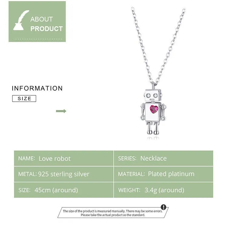 925 Sterling Silver Robot Lover Necklaces Charm Jewelry BOS38