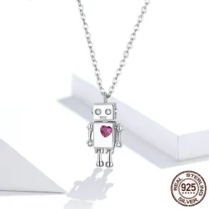 925 Sterling Silver Robot Lover Necklaces Charm Jewelry BOS38