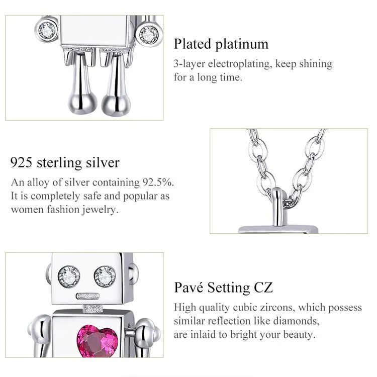 925 Sterling Silver Robot Lover Necklaces Charm Jewelry BOS38