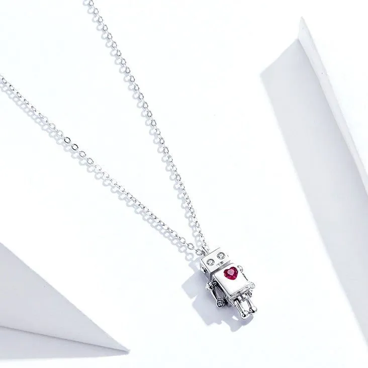 925 Sterling Silver Robot Lover Necklaces Charm Jewelry BOS38