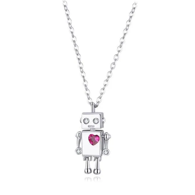 925 Sterling Silver Robot Lover Necklaces Charm Jewelry BOS38