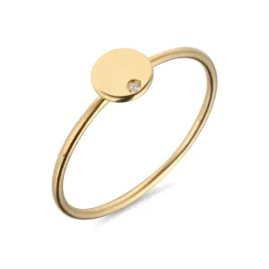 9kt Gold Disc with Single Diamond Ring