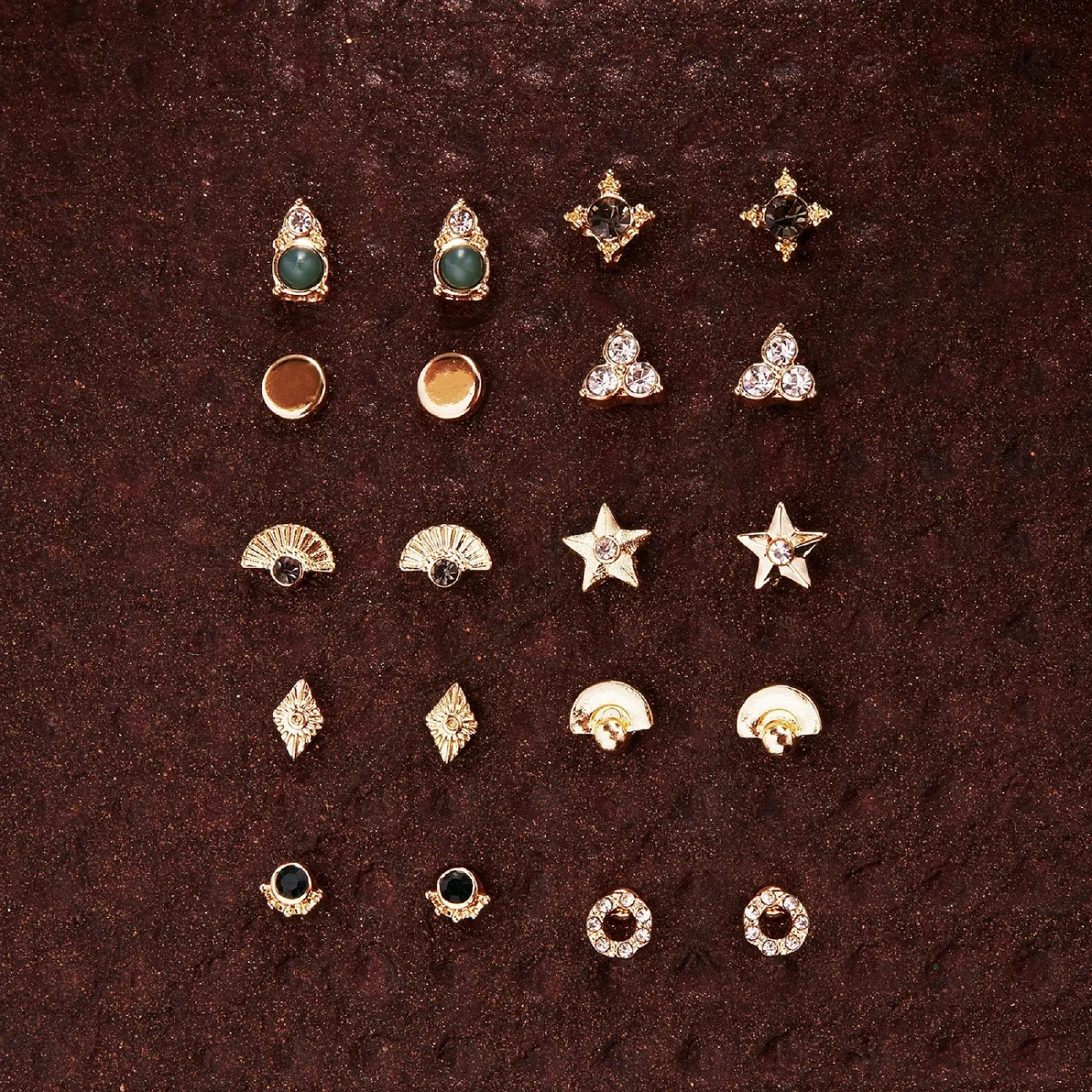 Accessorize London Women's Gold Reconnected Set of 10 Sparkle Stud Earring pack