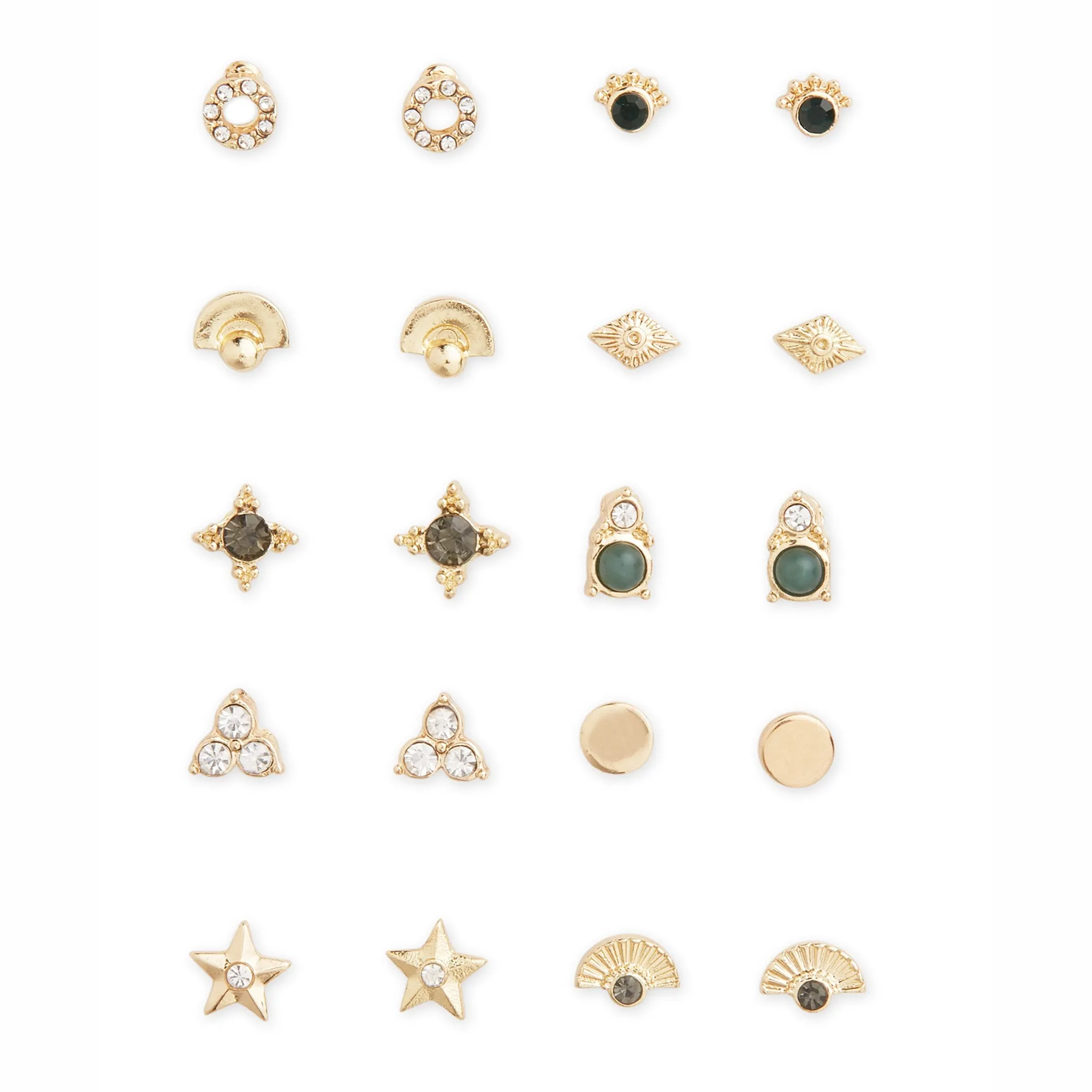 Accessorize London Women's Gold Reconnected Set of 10 Sparkle Stud Earring pack