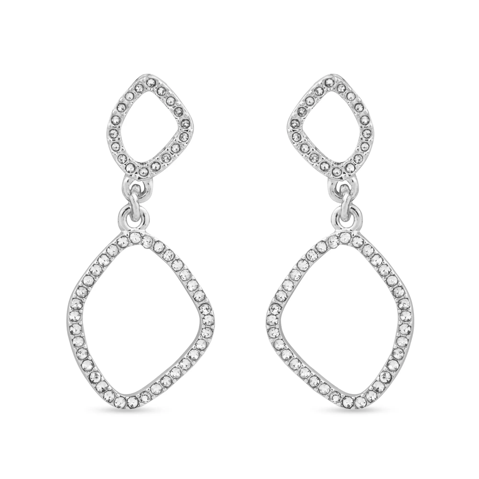 Accessorize London Women's Pave Oval Short Drop Earrings Silver