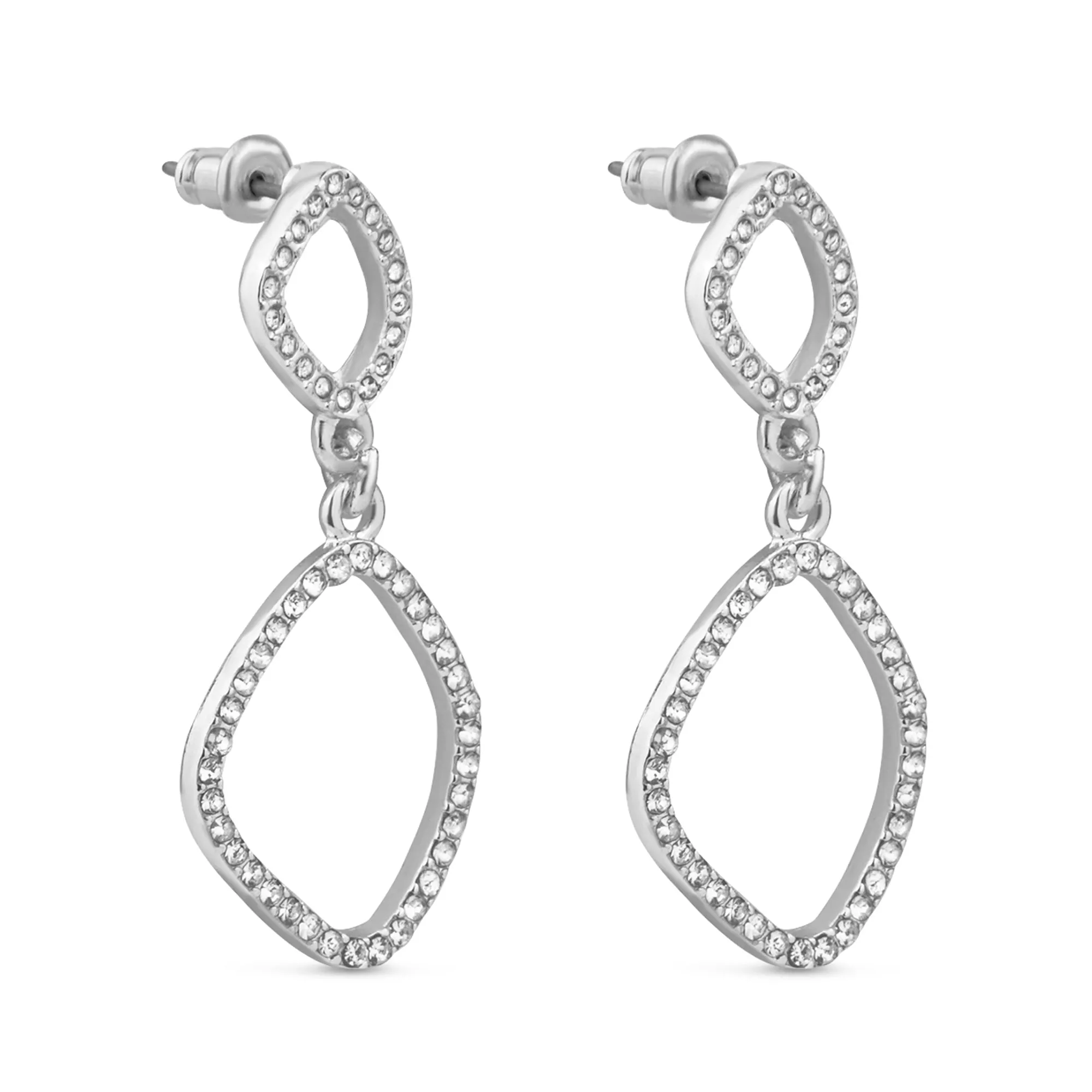 Accessorize London Women's Pave Oval Short Drop Earrings Silver