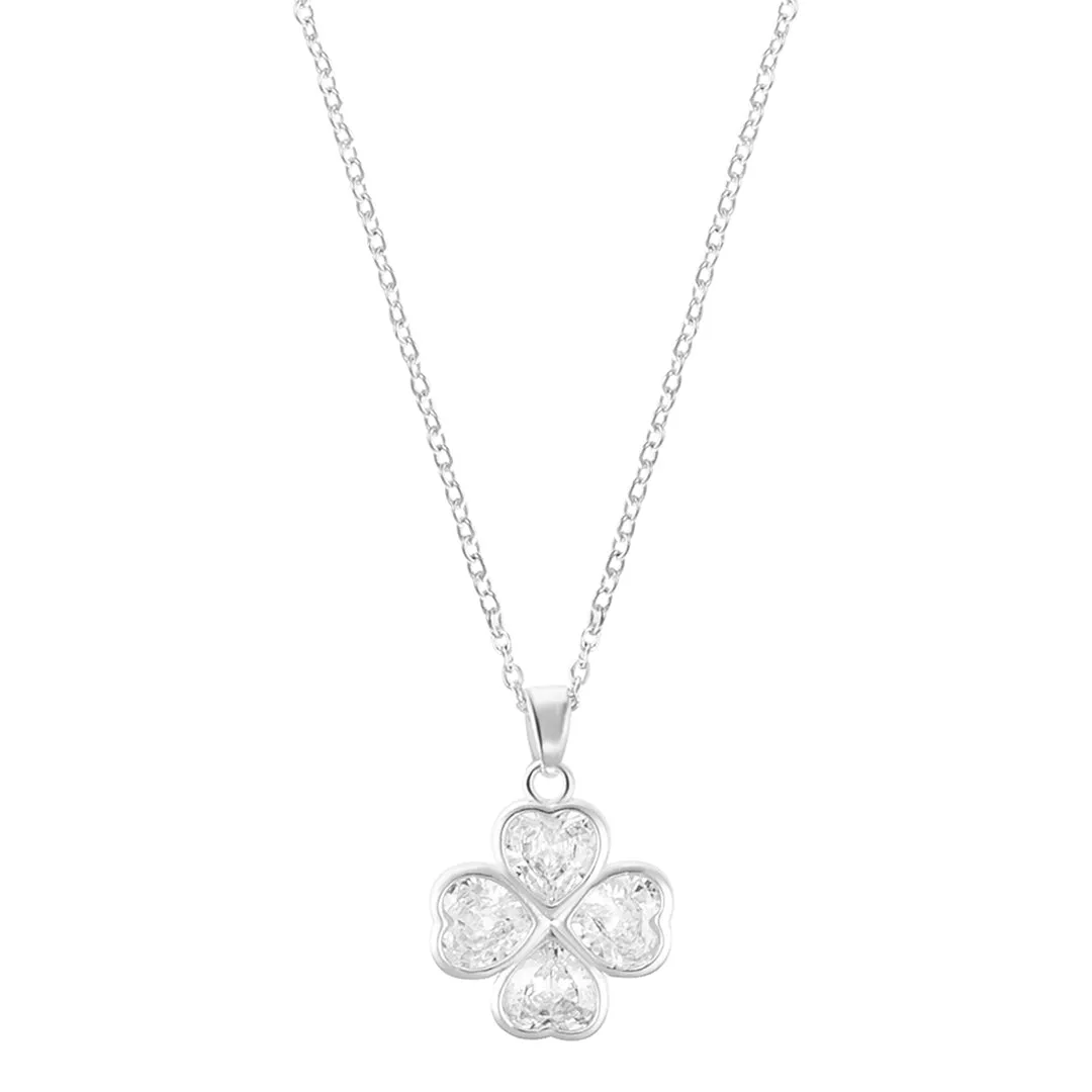 Adjustable Clear Crystal Heart Clover Necklace