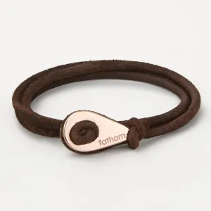 ALEXANDRIA Distressed Leather Thimble Charm Bracelets Mens Womens Wrap Wristbands Brown Rose Gold