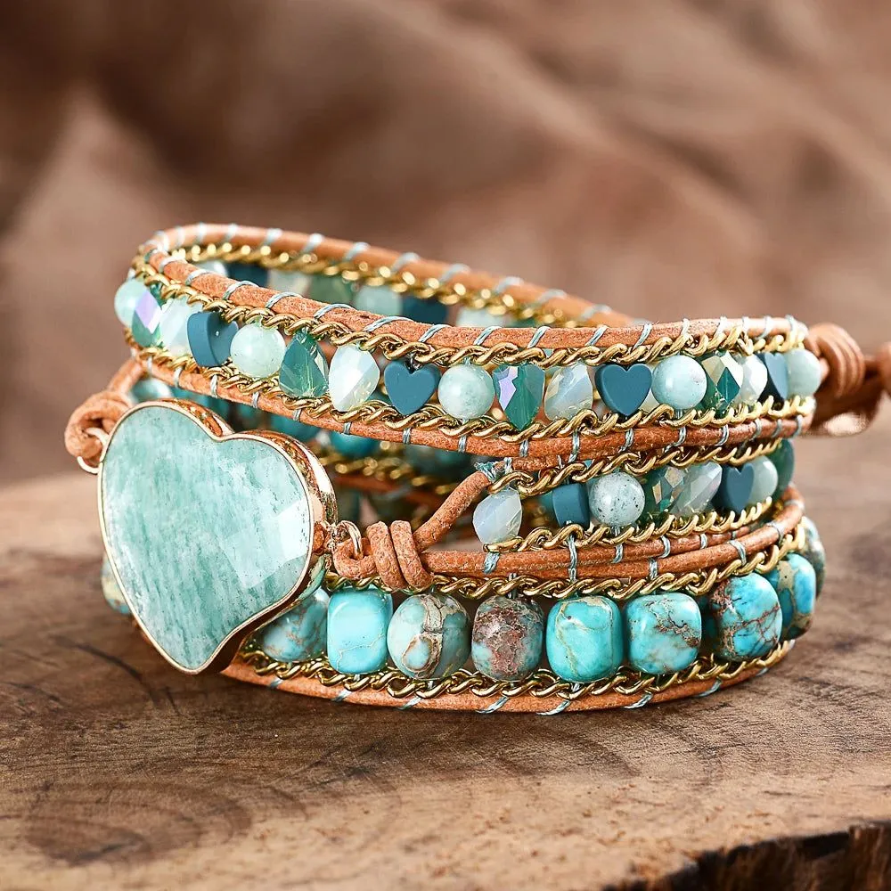 Amazonite Heart Wrap Bracelets