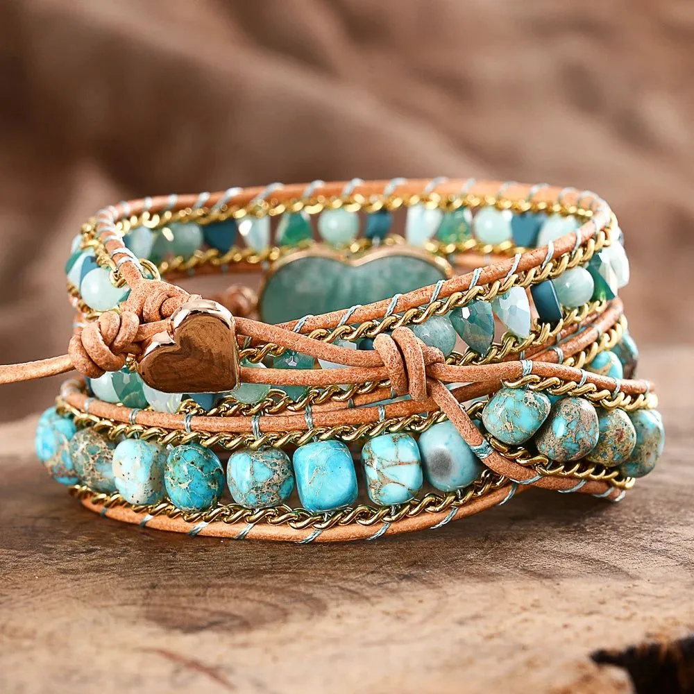 Amazonite Heart Wrap Bracelets