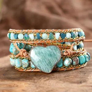 Amazonite Heart Wrap Bracelets