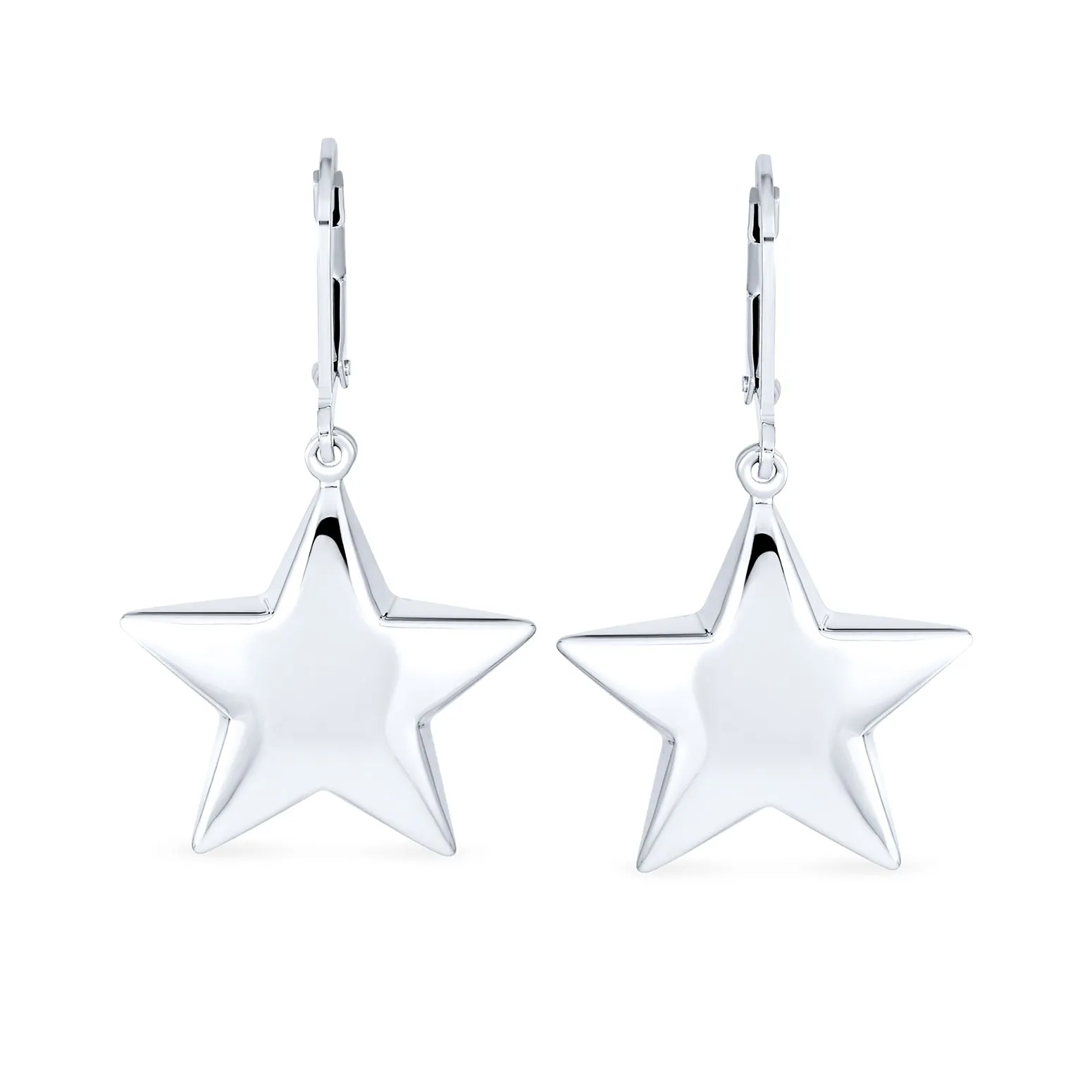 American Patriotic Celestial Dangle Earrings Sterling Silver Leverback Stars