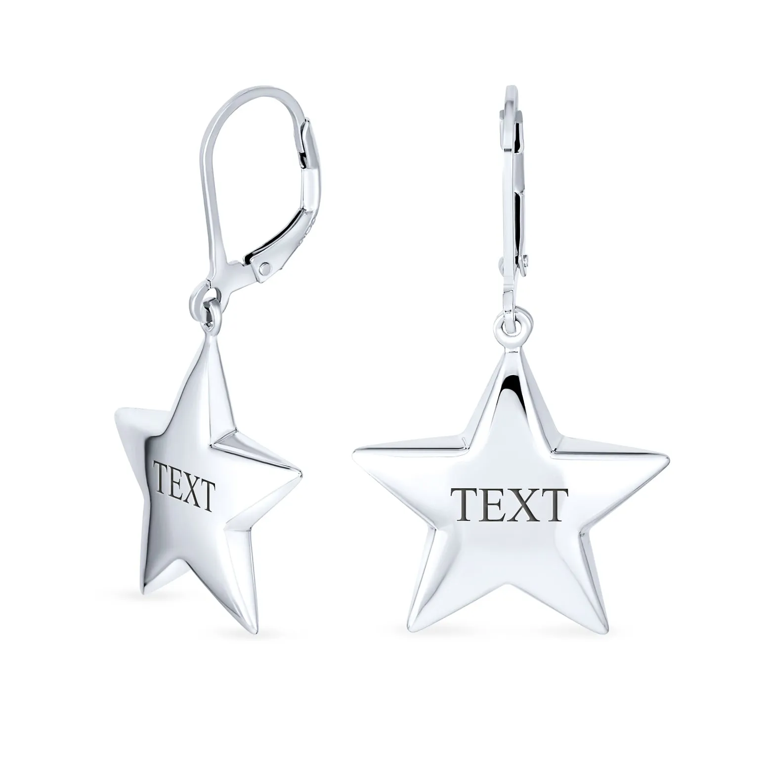 American Patriotic Celestial Dangle Earrings Sterling Silver Leverback Stars