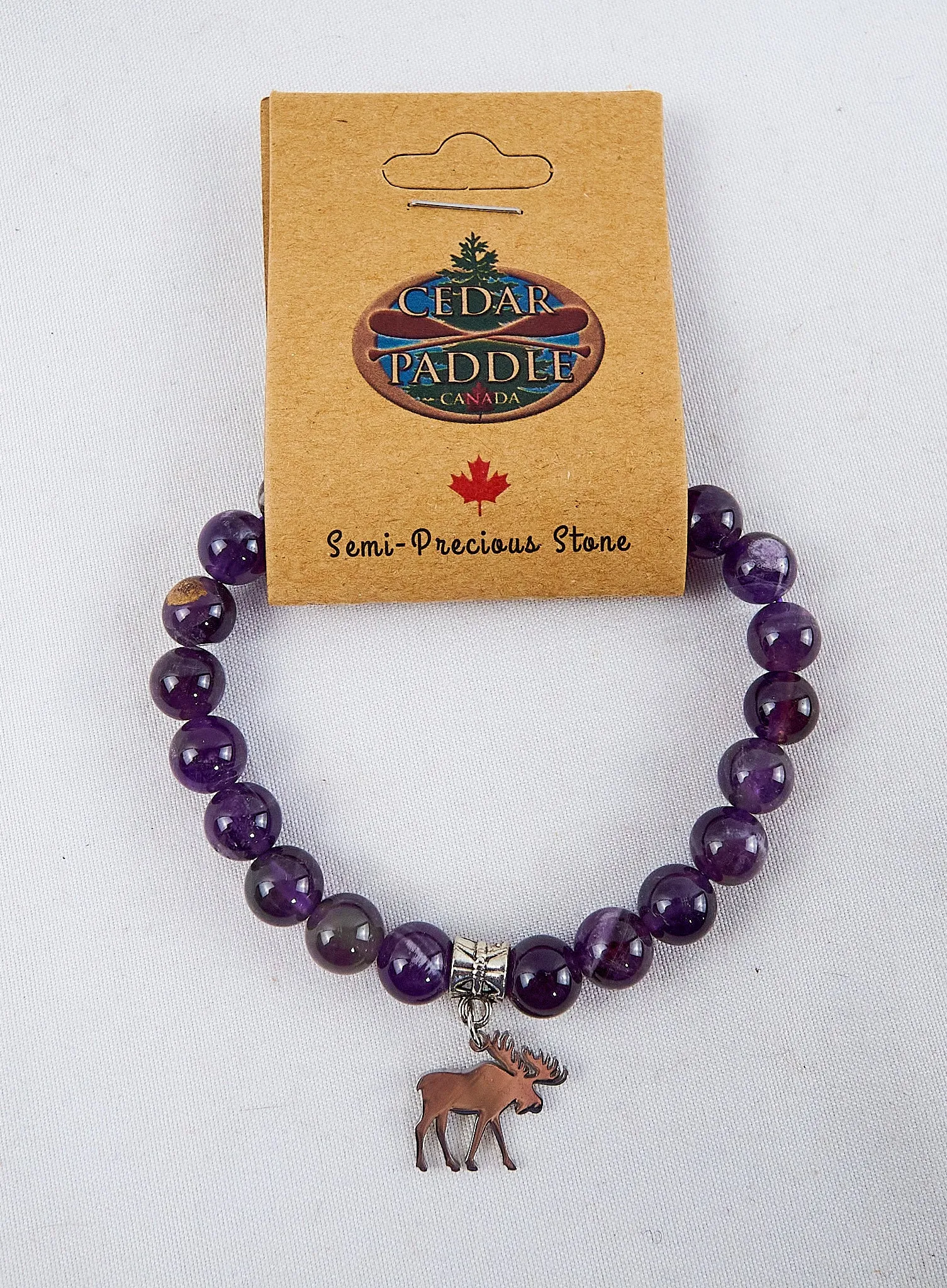 Amethyst Moose Charm Stretch Bracelet