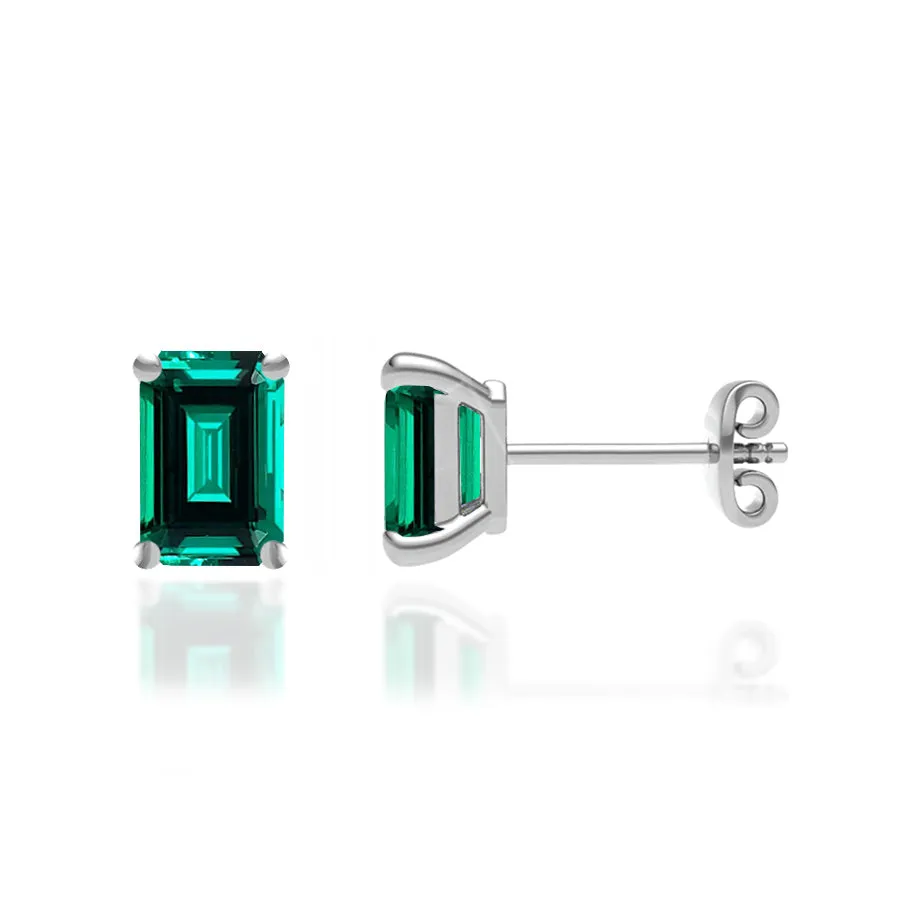 AVIANA - Grown Emerald 18k White Gold Stud Earrings