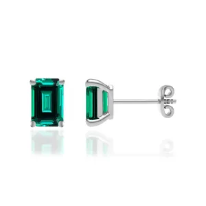 AVIANA - Grown Emerald 18k White Gold Stud Earrings