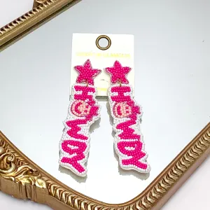 Beaded Howdy Earrings With Star Posts In Hot Pink