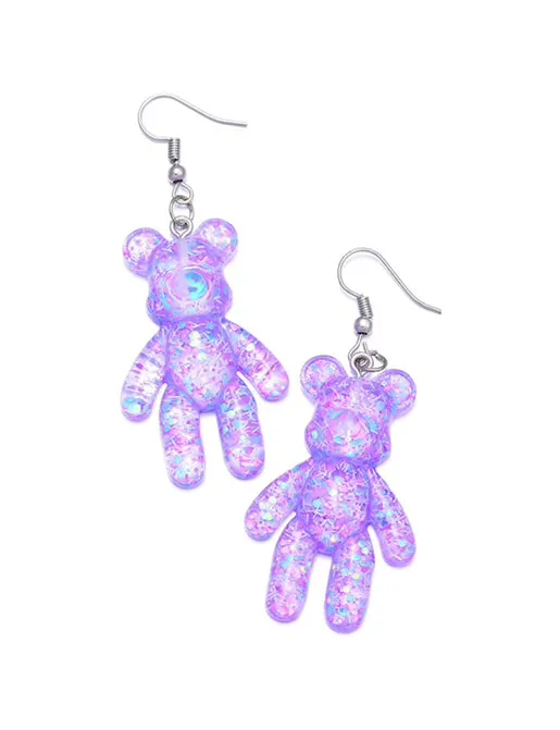 BEAR EARRINGS - PURPLE GLITTER