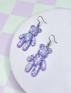 BEAR EARRINGS - PURPLE GLITTER