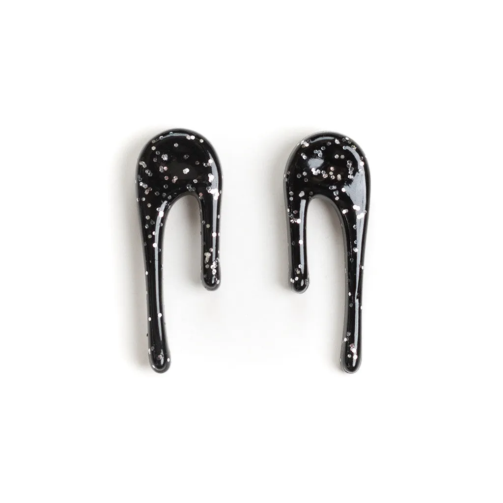 Black and Silver Drop Earrings - Droplet