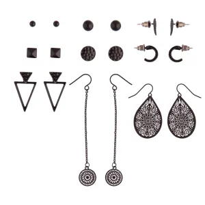 Black Filigree Textured Earring 9-Pack