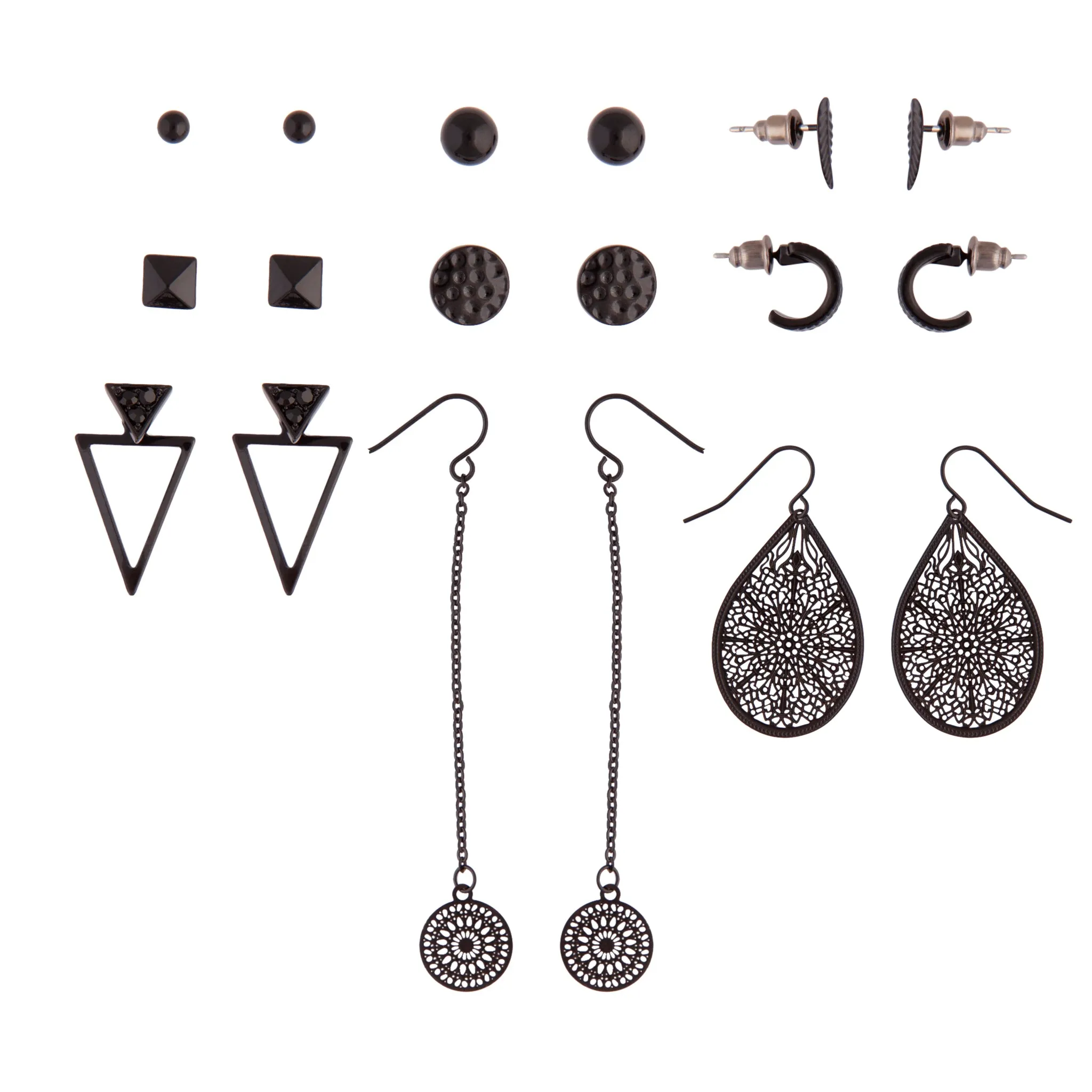 Black Filigree Textured Earring 9-Pack