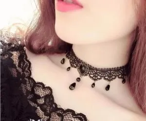 Black Lace Choker Necklace with Pendant