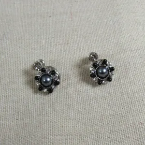 Black Pearl & Crystal  Stud Earring