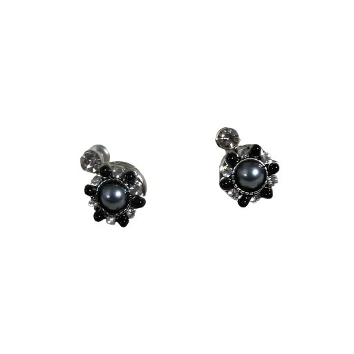 Black Pearl & Crystal  Stud Earring