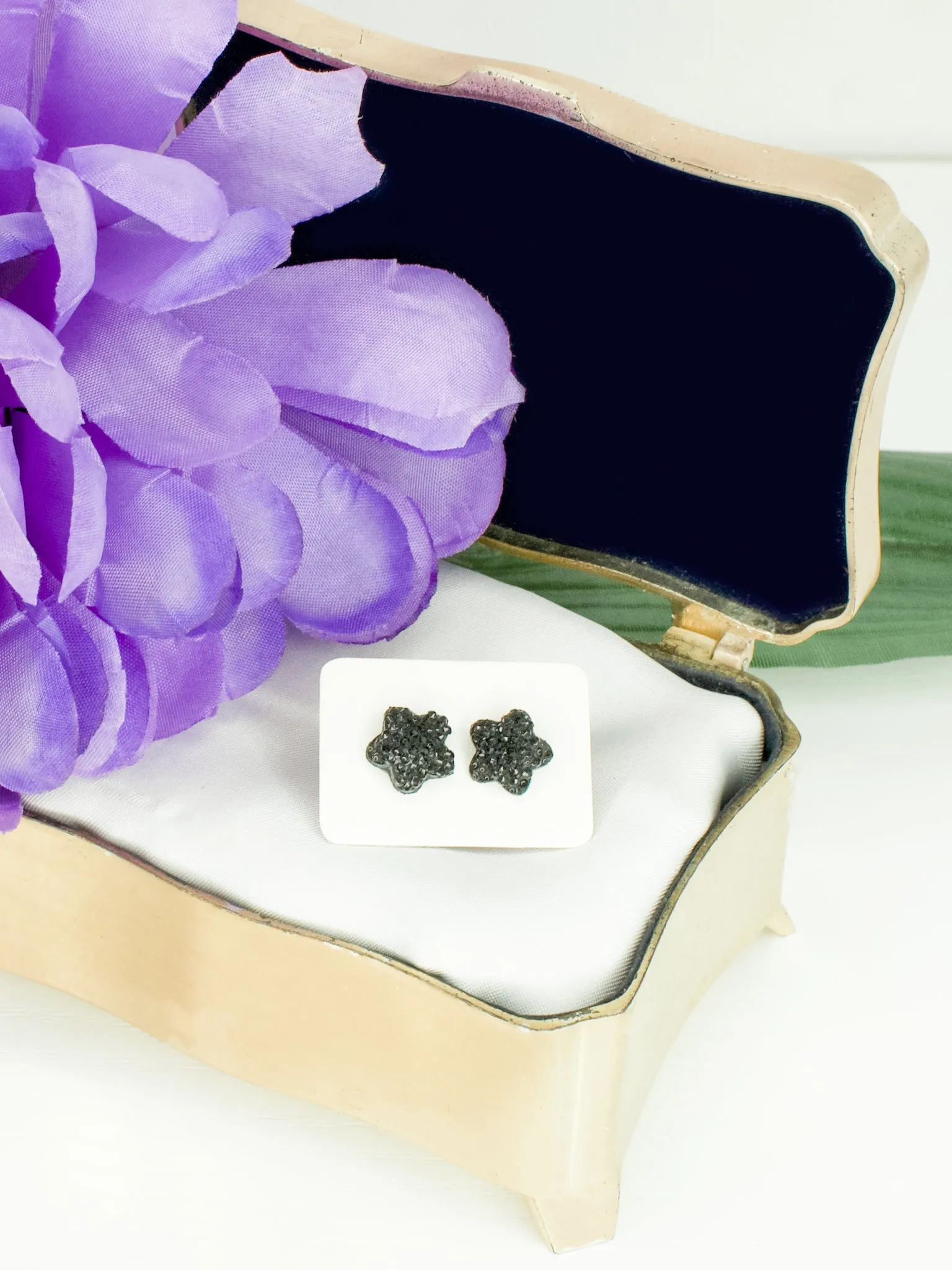 Black Sparkle Star Stud Earrings