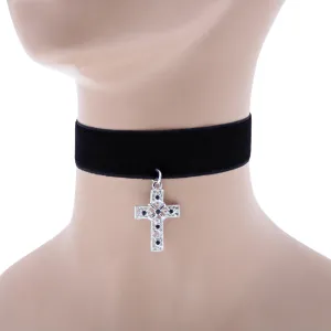 Black Velvet Choker with Black Stone Cross