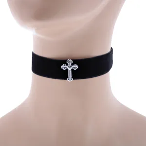 Black Velvet Choker with Heart Cross