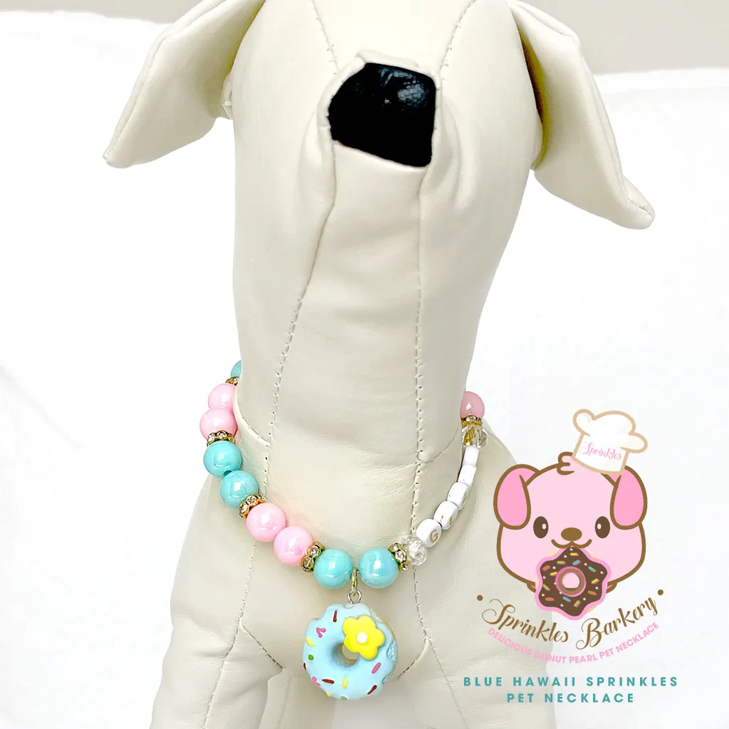 Blue Hawaii Sprinkles Donut Pearl Dog Necklace Pet Necklace Luxury Pet Jewelry