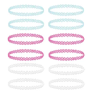 BodyJ4You 12PC Choker Necklace Set Henna Tattoo Stretch Elastic Jewelry Women Girl Gift Pack Aqua, Pink, Clear