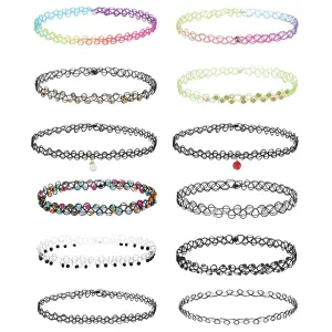 BodyJ4You 12PC Choker Necklace Set Henna Tattoo Stretch Elastic Jewelry Women Girl Gift Pack Multicolor Dangle Beads