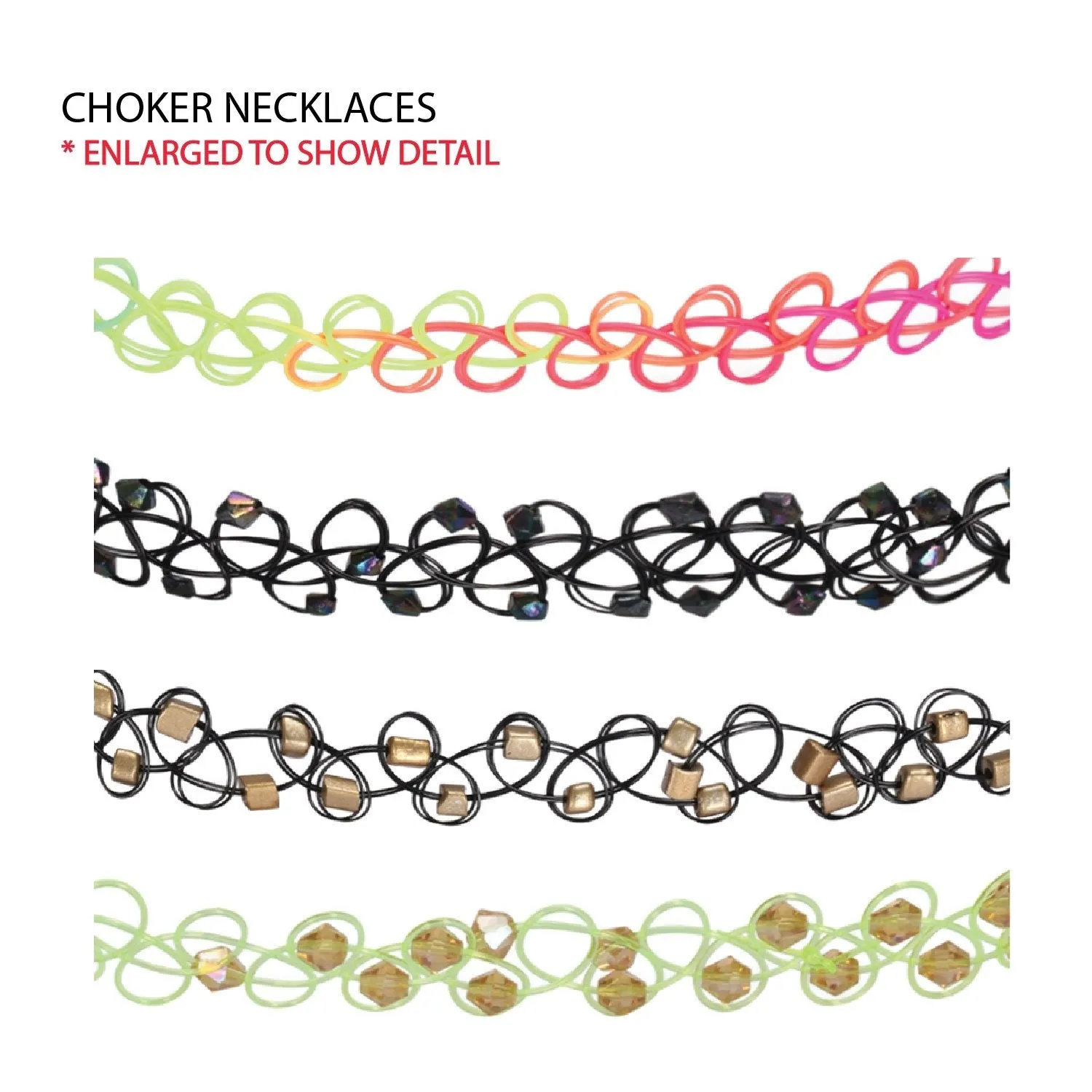 BodyJ4You 12PC Choker Necklace Set Henna Tattoo Stretch Elastic Jewelry Women Girl Gift Pack Multicolor Dangle Beads