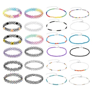 BodyJ4You 24PC Choker Necklace Set Henna Tattoo Stretch Elastic Jewelry Women Girl Gift Pack Choker, Beaded Necklace