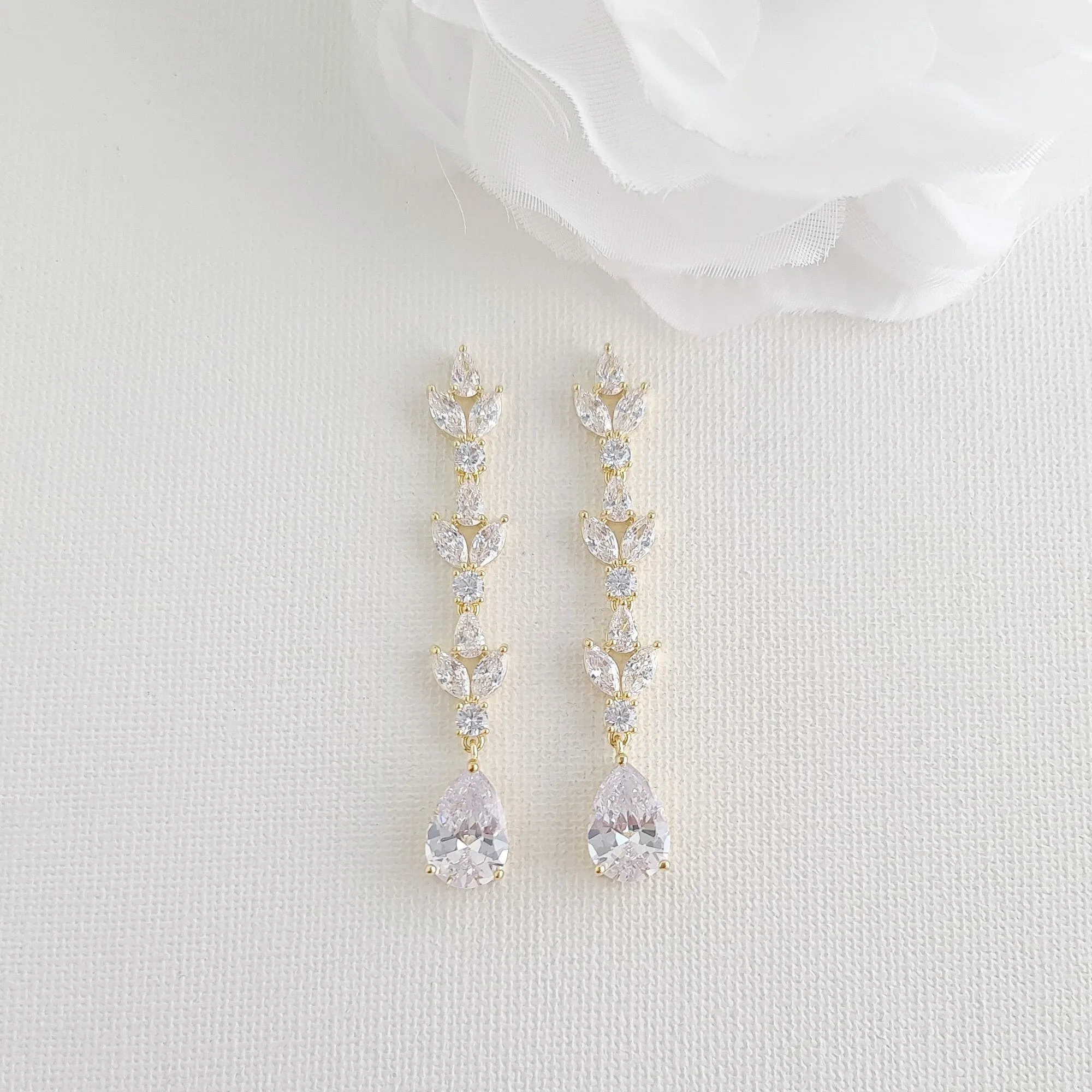 Bride Earrings in Light Gold for Wedding-Anya