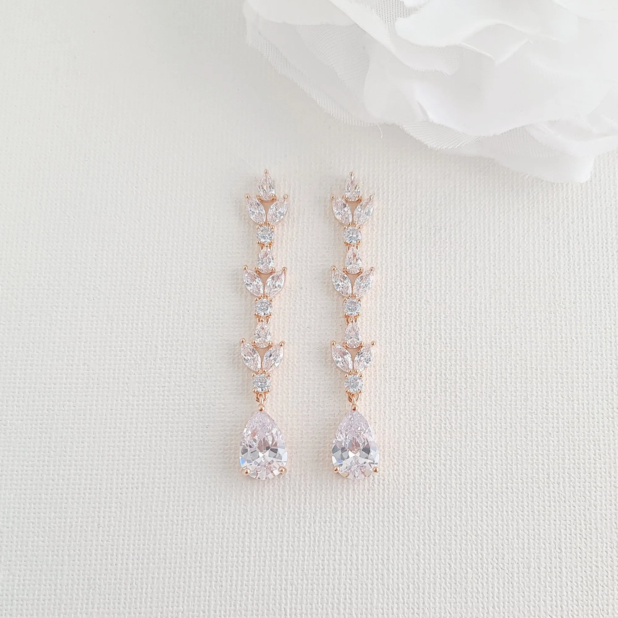 Bride Earrings in Light Gold for Wedding-Anya