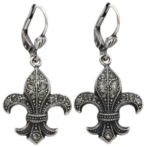 Catherine Popesco Sterling Silver Plated Fleur De Lis Crystal Earrings, 9001B Grey