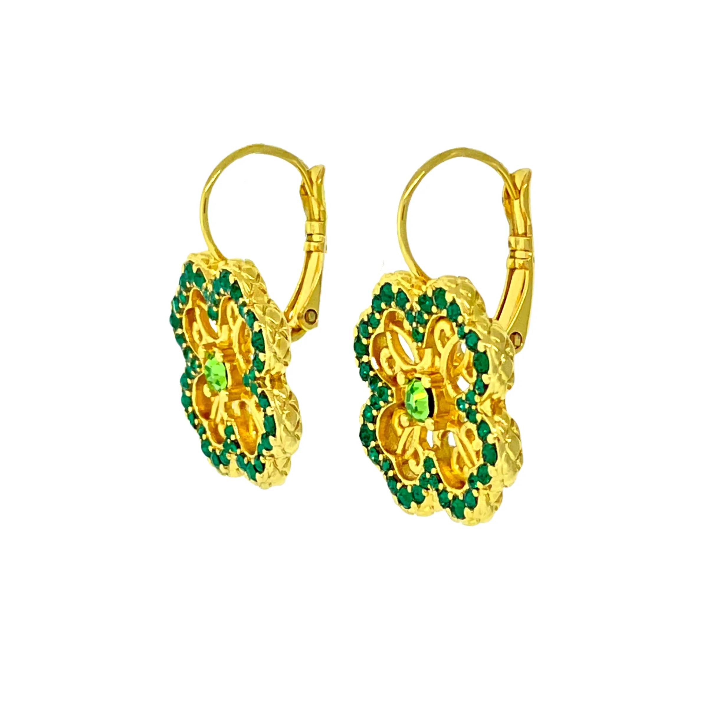 Celtic Clover Green St Patrick Earrings by Ritzy Couture DeLuxe-18k Gold Plating