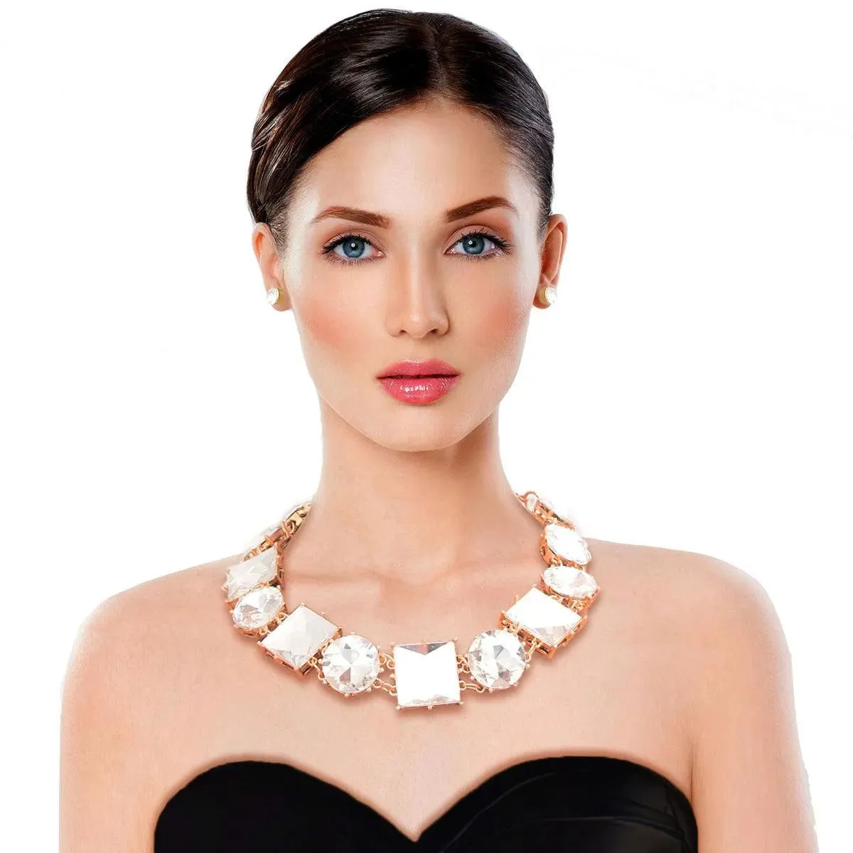 Clear Acrylic-crystal Collar Necklace & Earrings Set - Buy Now!