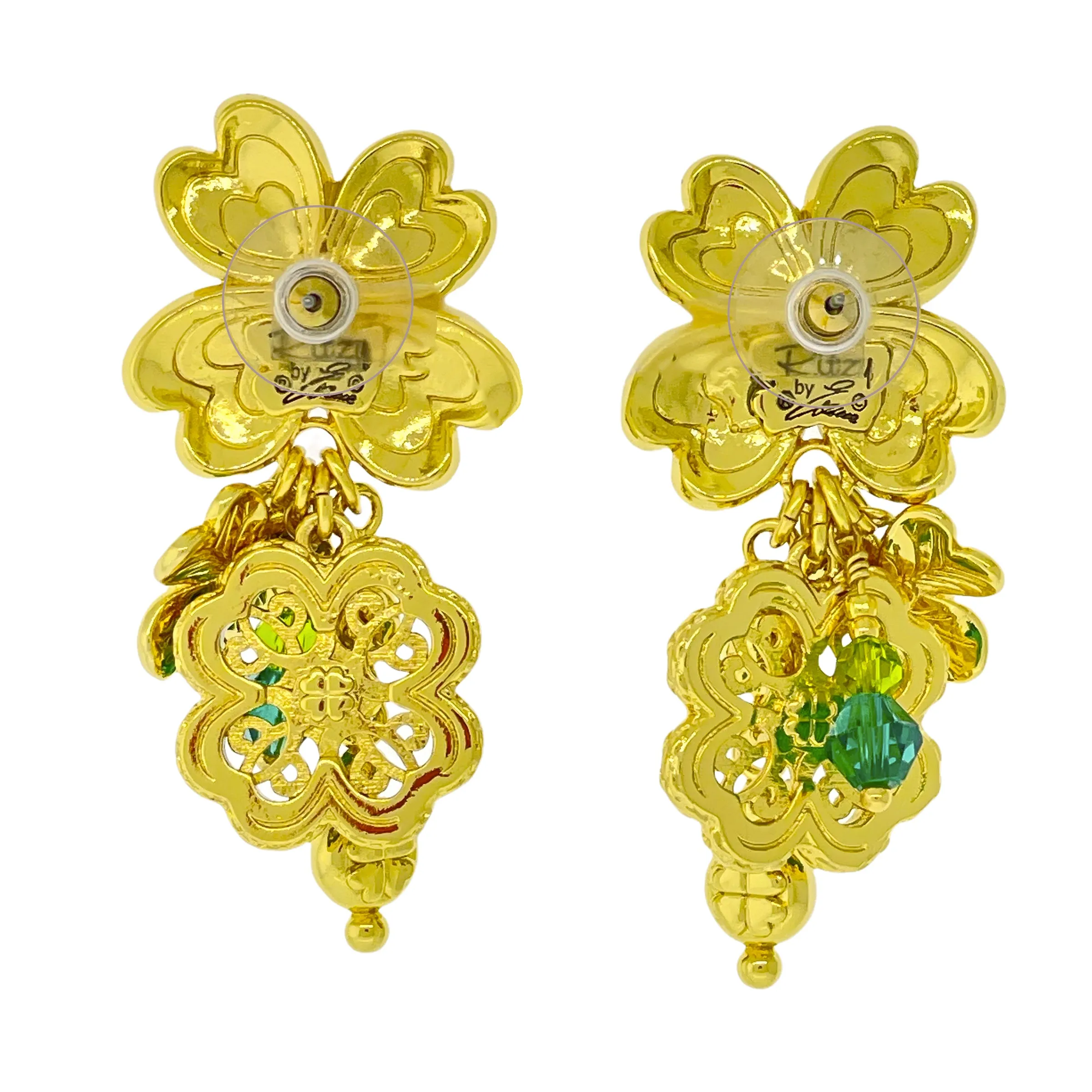 Clover Emerald St Patricks Earrings by Ritzy Couture DeLuxe - 18k Gold Plating