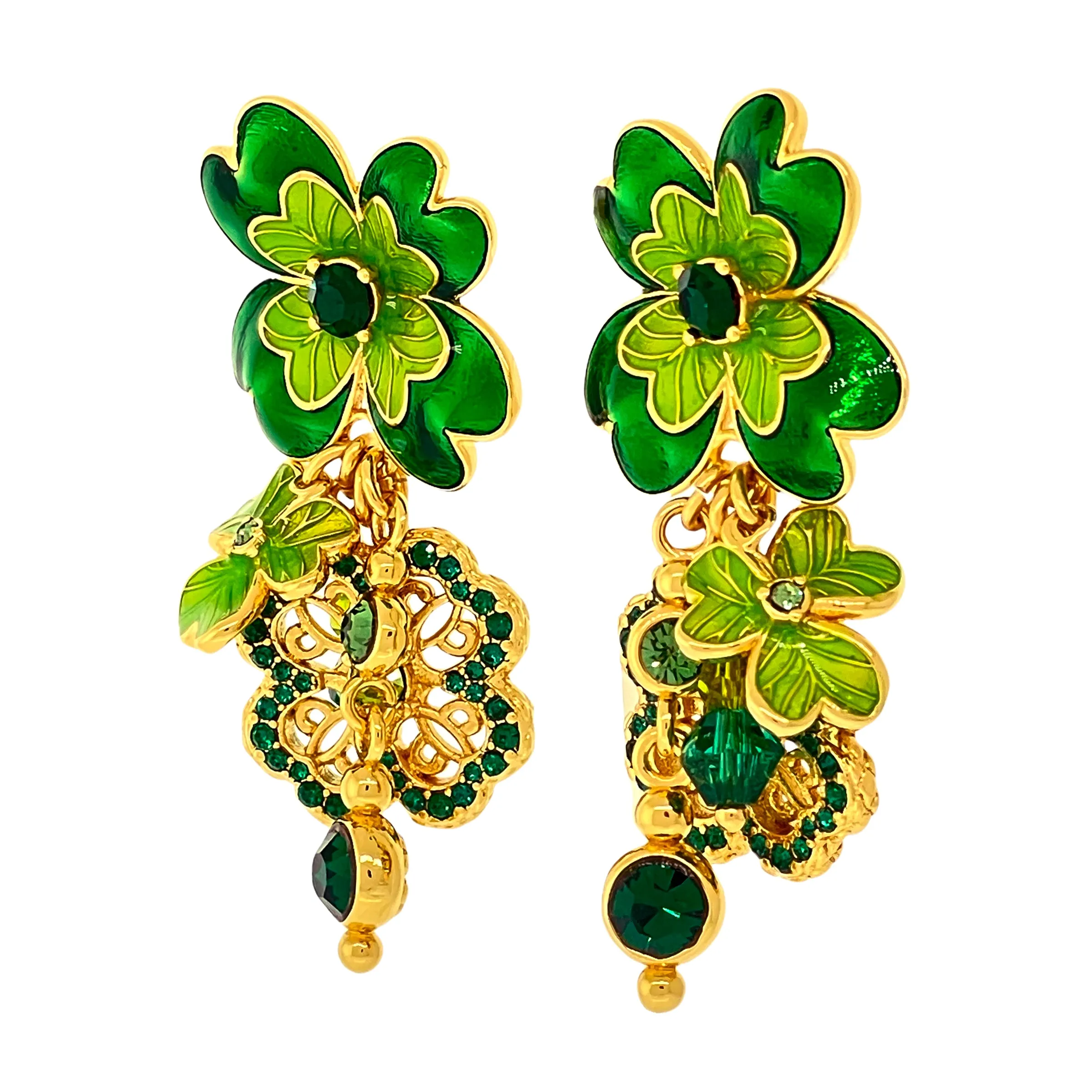 Clover Emerald St Patricks Earrings by Ritzy Couture DeLuxe - 18k Gold Plating