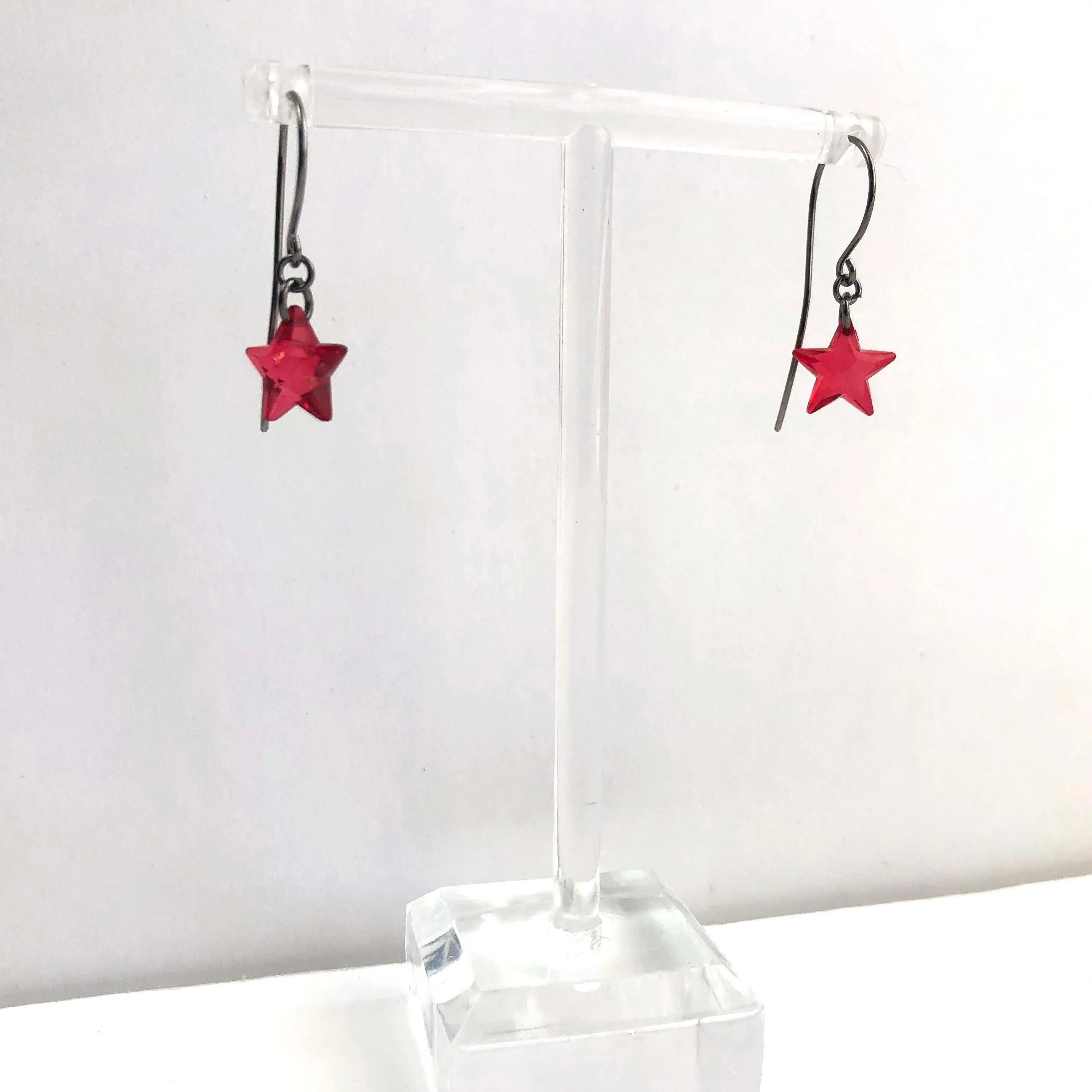 Crimson Red Petite Facet Star Drop Earrings