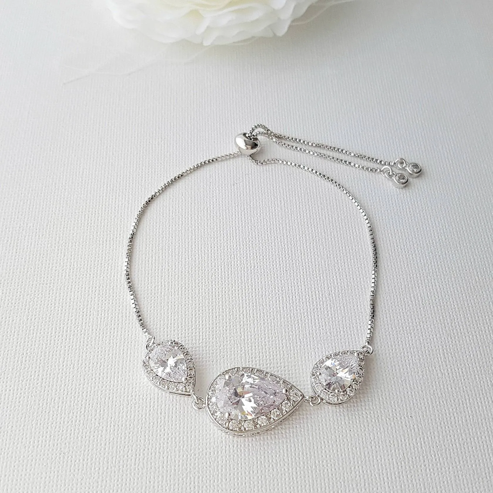 Crystal Bridal Bracelet, Wedding Jewelry, Bridesmaid Bracelet, Teardrop Bracelet, Zirconia Wedding Bracelet Adjustable Bracelet, Evelyn