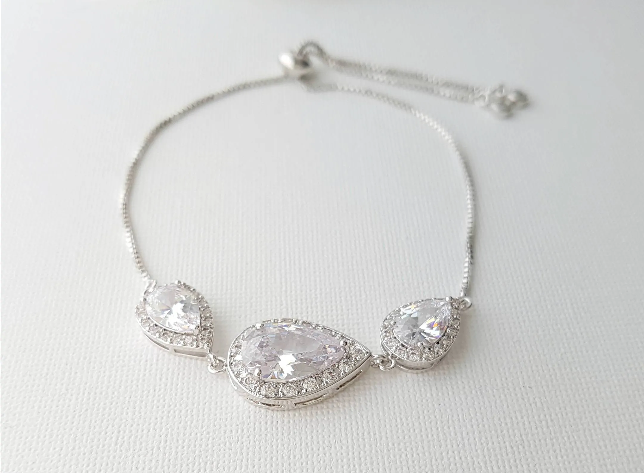 Crystal Bridal Bracelet, Wedding Jewelry, Bridesmaid Bracelet, Teardrop Bracelet, Zirconia Wedding Bracelet Adjustable Bracelet, Evelyn