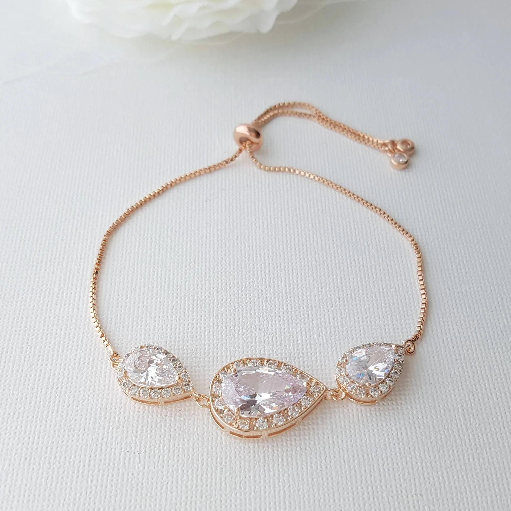 Crystal Bridal Bracelet, Wedding Jewelry, Bridesmaid Bracelet, Teardrop Bracelet, Zirconia Wedding Bracelet Adjustable Bracelet, Evelyn