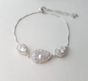 Crystal Bridal Bracelet, Wedding Jewelry, Bridesmaid Bracelet, Teardrop Bracelet, Zirconia Wedding Bracelet Adjustable Bracelet, Evelyn