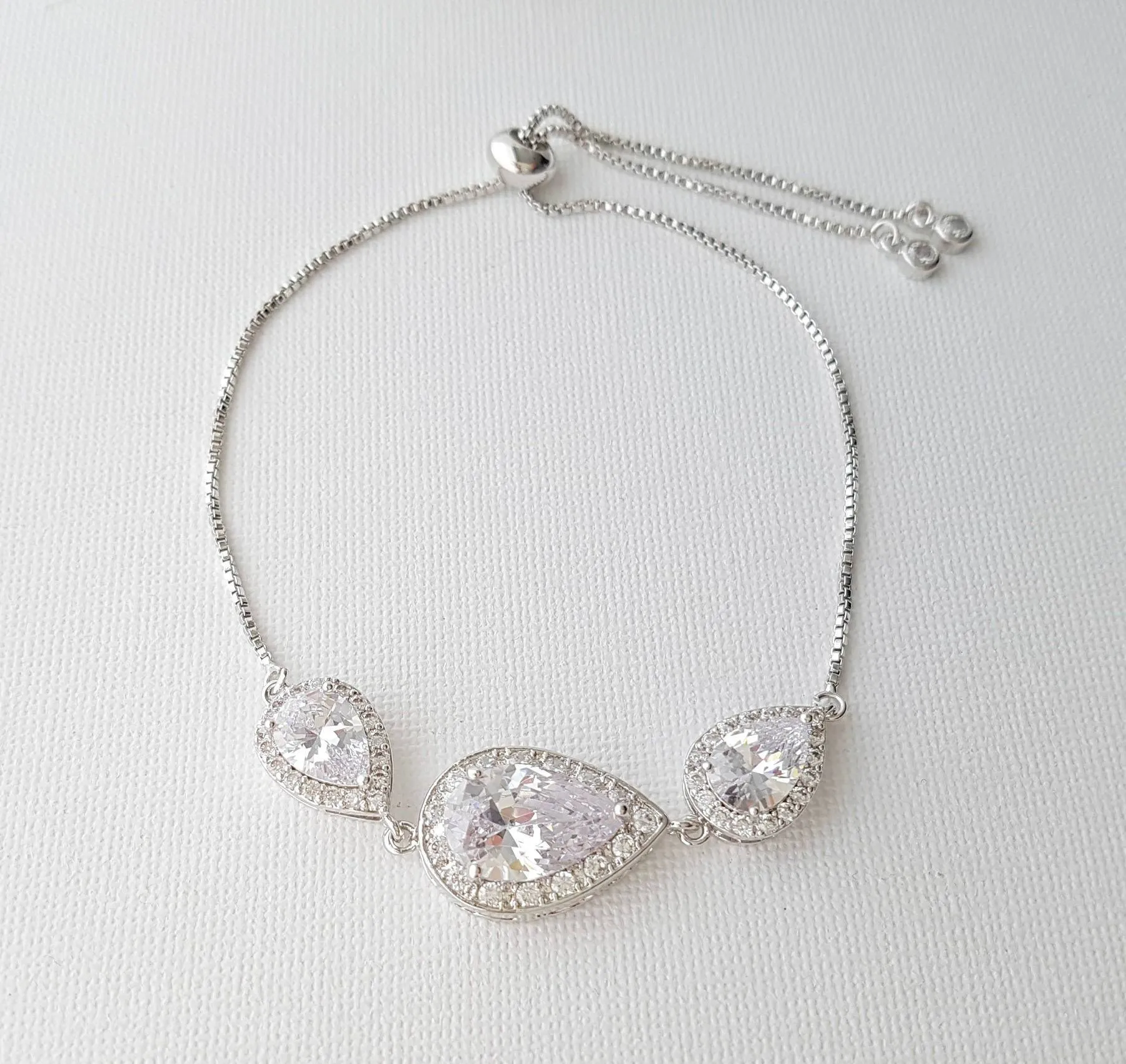 Crystal Bridal Bracelet, Wedding Jewelry, Bridesmaid Bracelet, Teardrop Bracelet, Zirconia Wedding Bracelet Adjustable Bracelet, Evelyn